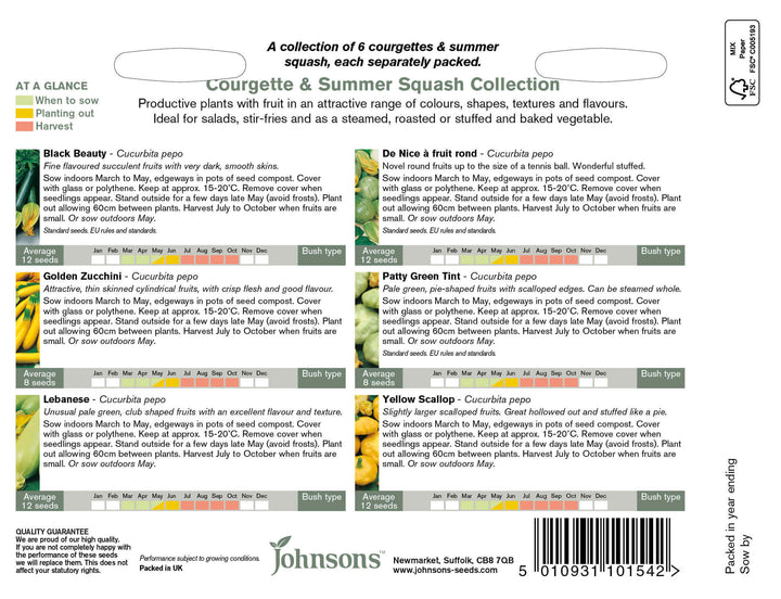 Johnsons COURGETTE & SUMMER SQUASH (COLLECTION PACK) Seeds - LGC