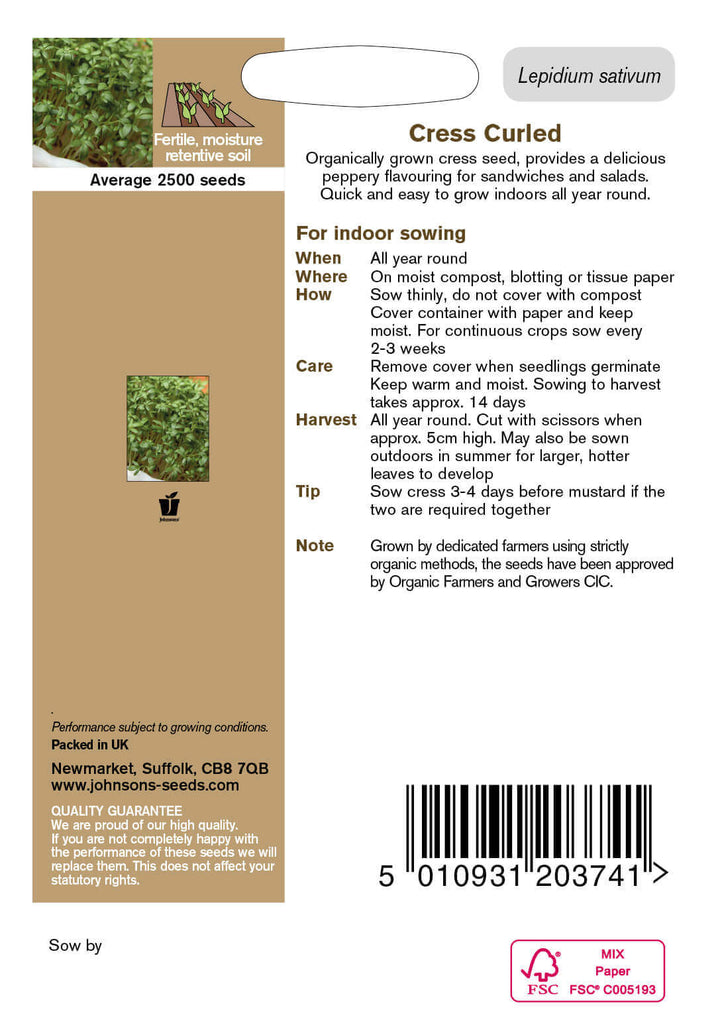 Johnsons CRESS Curled (ORGANIC SEED) Seeds - LGC