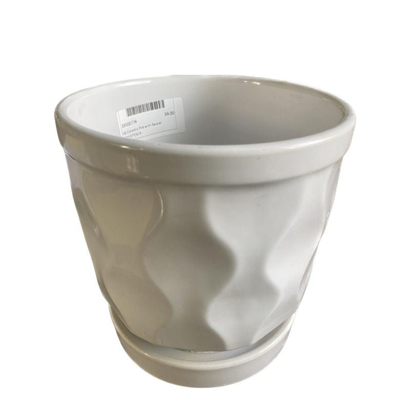 YG Ceramic Pot With Saucer (white) - LGC