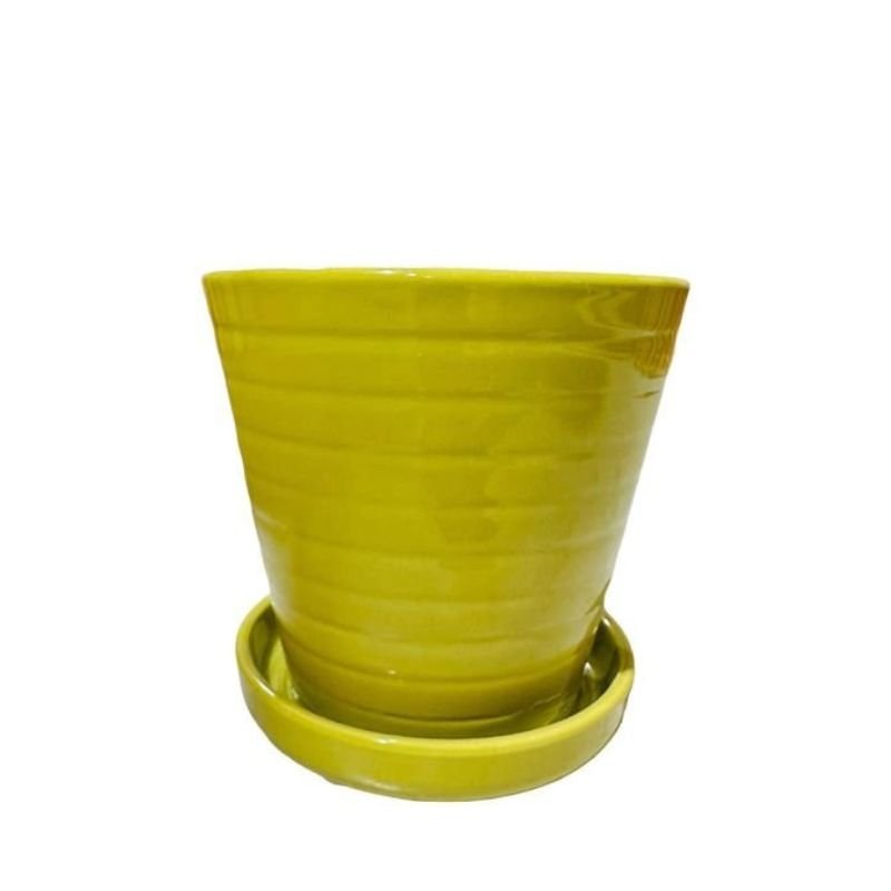 YG Ceramic Pot With Saucer (yelllow) - LGC